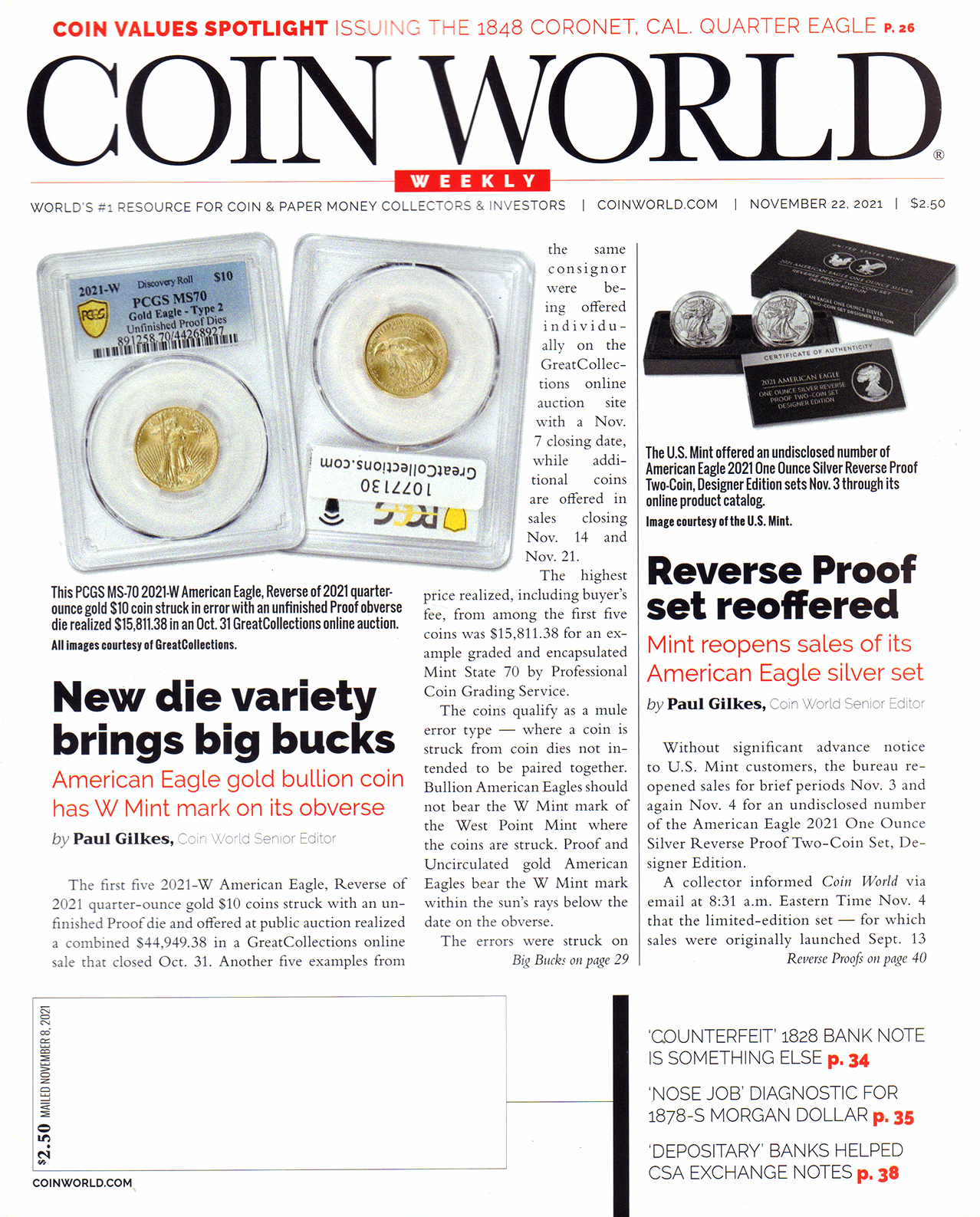 Coin-World-Weekly November 22, 2021 Issue Cover