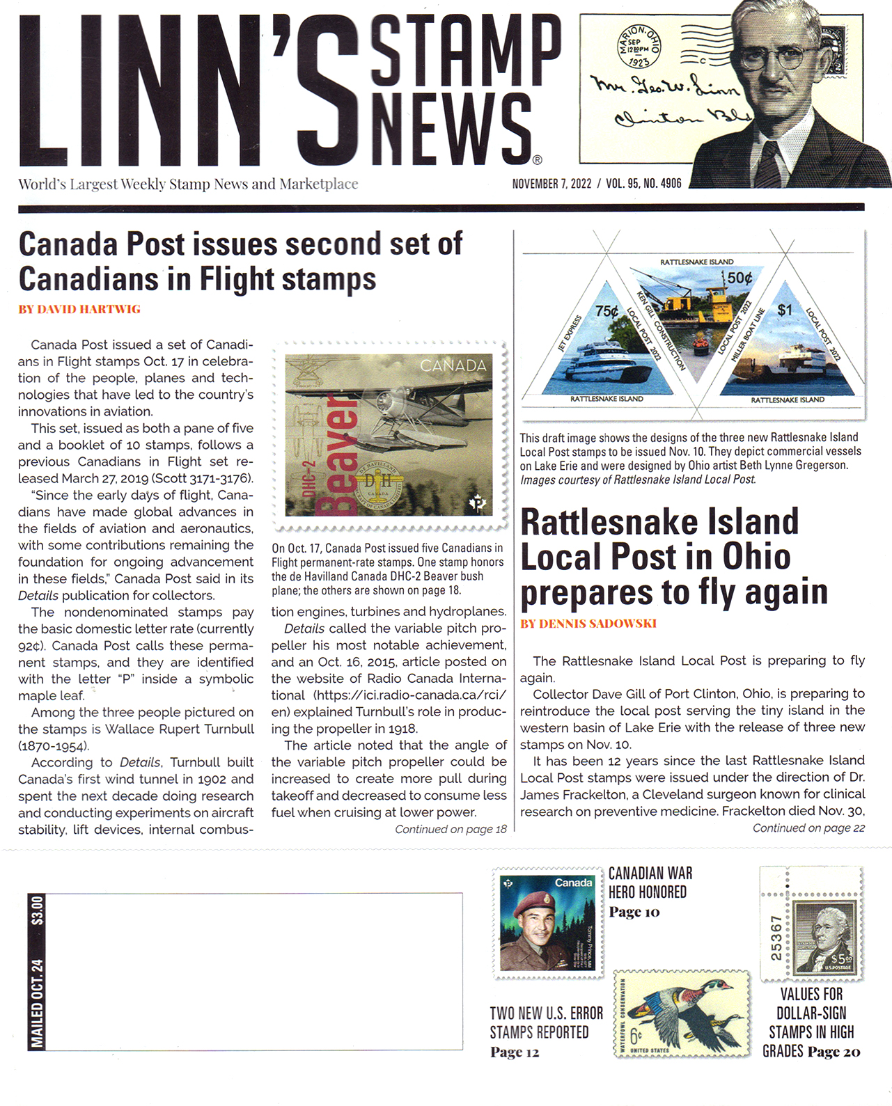Linns-Stamp-News-Weekly November 07, 2022 Issue Cover
