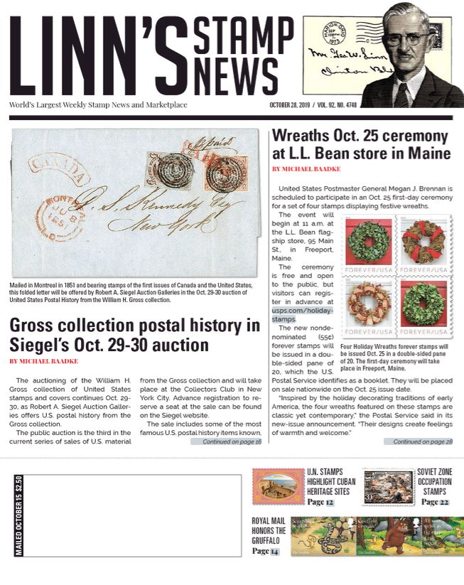 Linns-Stamp-News-Weekly October 28, 2019 Issue Cover