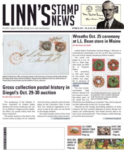 Linn's Stamp News Weekly October 28, 2019 Issue Cover