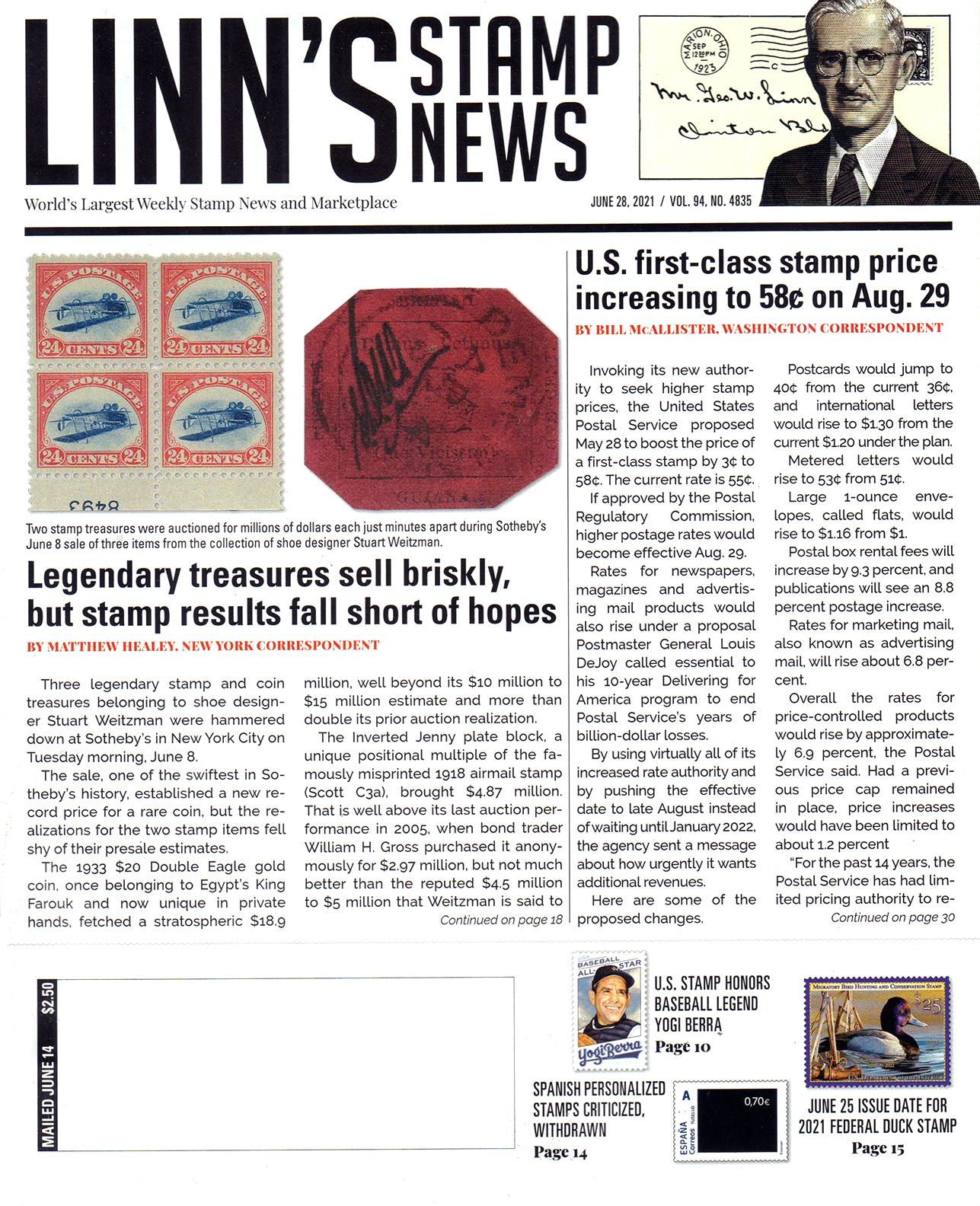 linns-stamp-news-weekly June 28, 2021 Issue Cover
