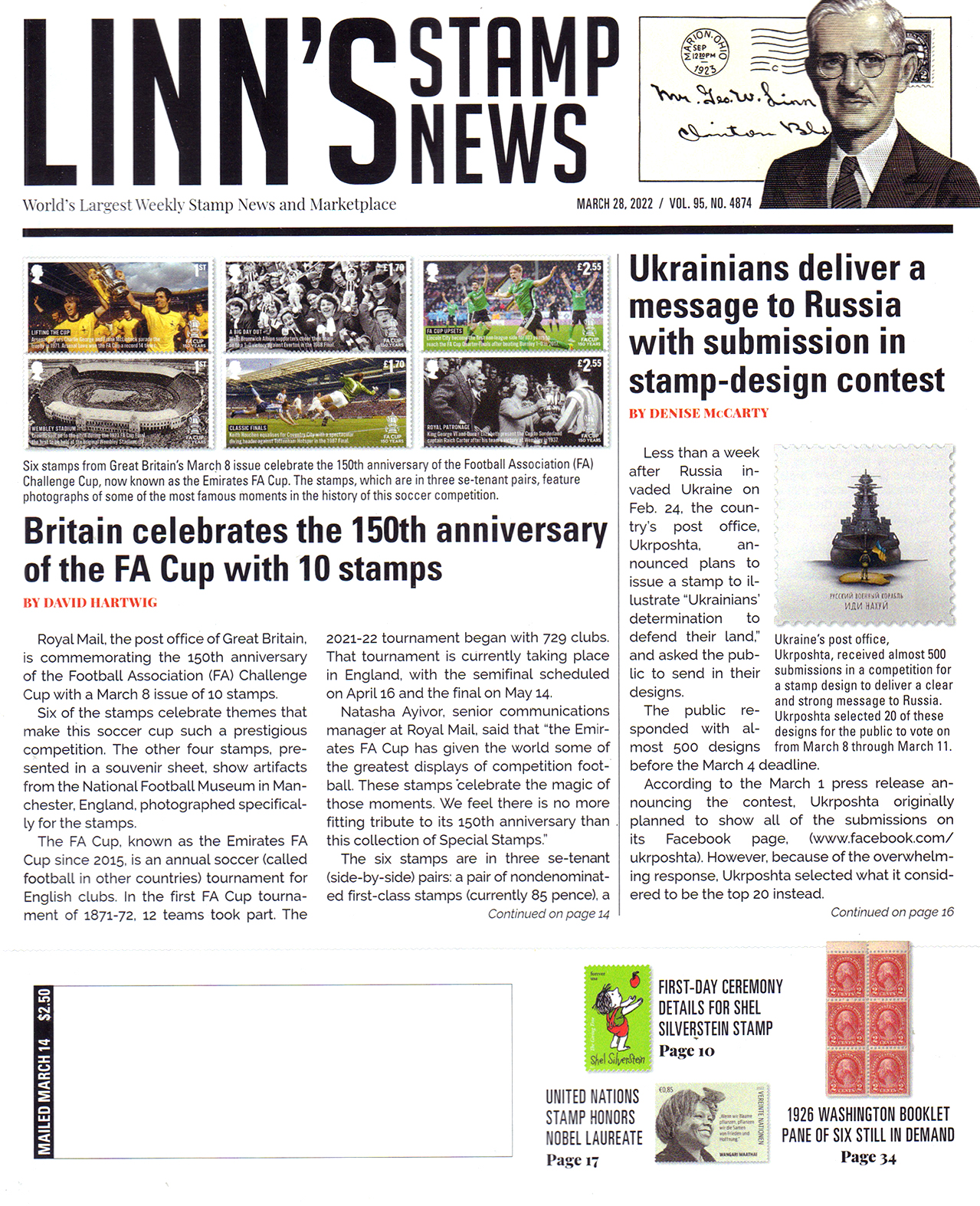 Linns-Stamp-News-Weekly March 28, 2022 Issue Cover