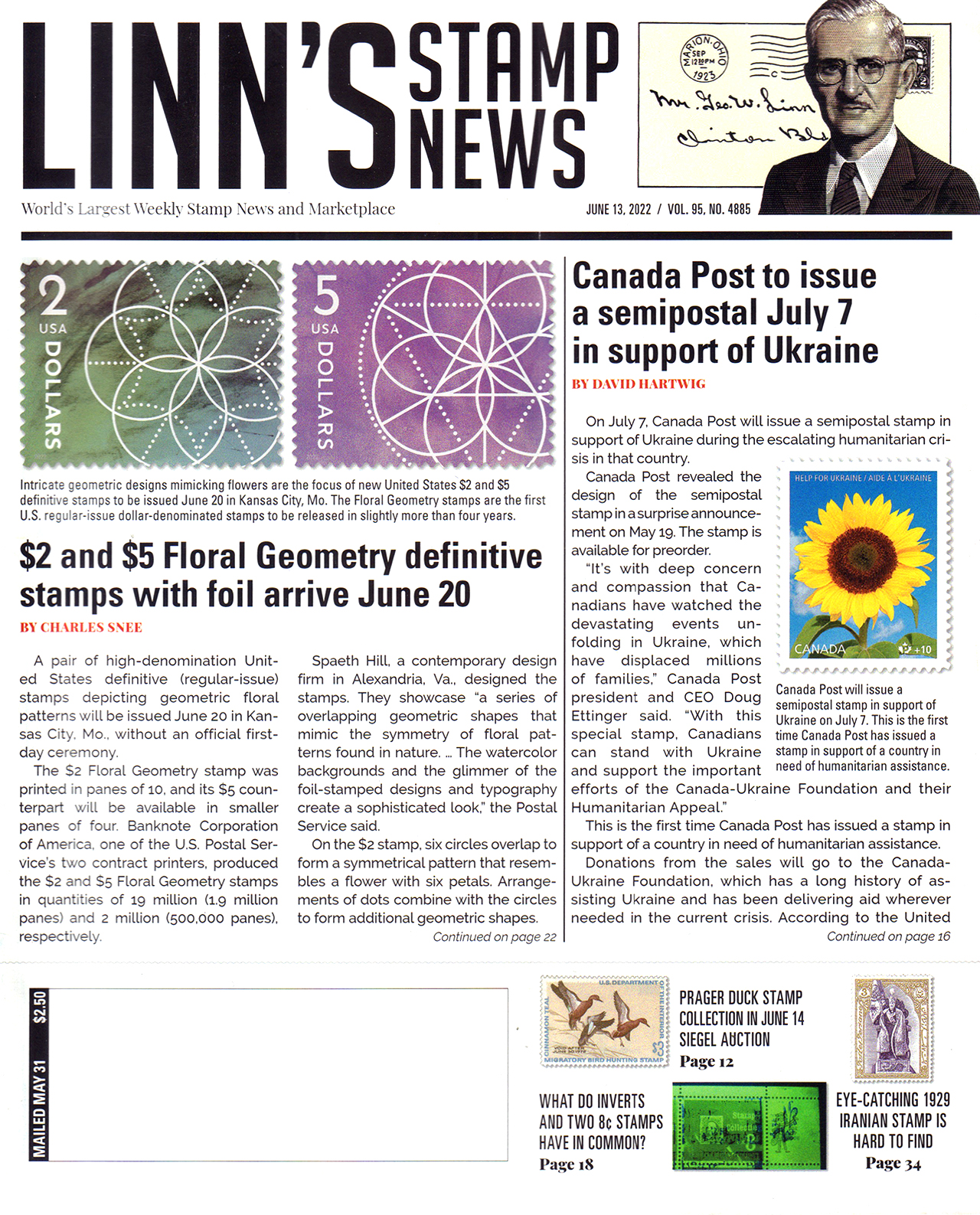 Linns-Stamp-News-Weekly June 13, 2022 Issue Cover