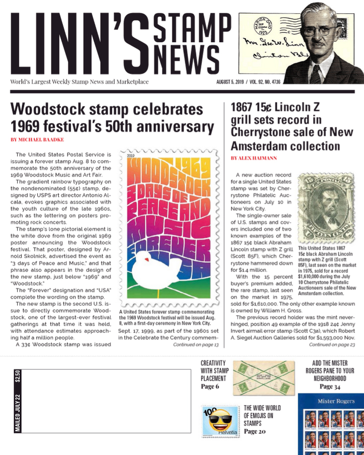 Linns-Stamp-News-Weekly August 05, 2019 Issue Cover