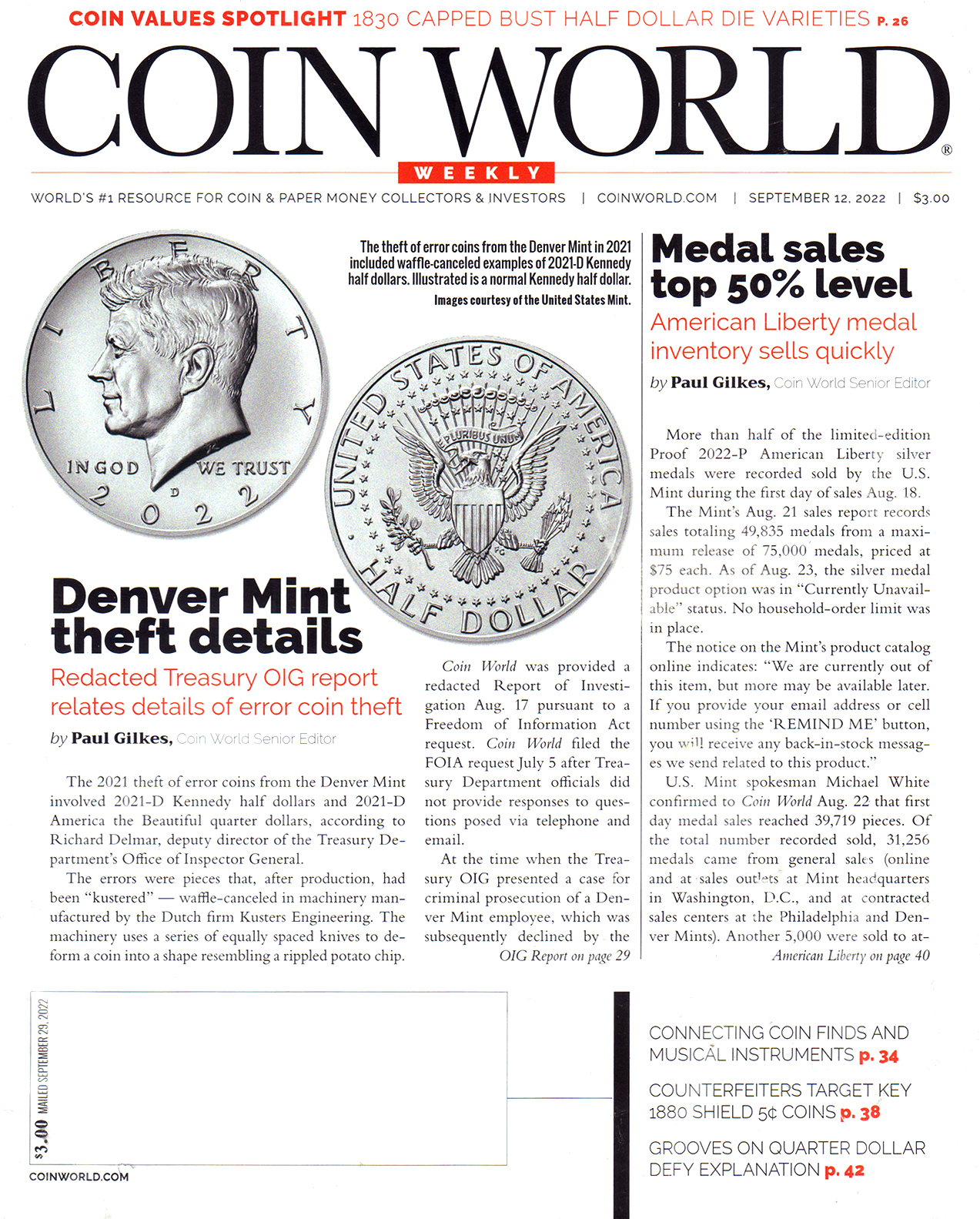 Coin-World-Weekly September 12, 2022 Issue Cover