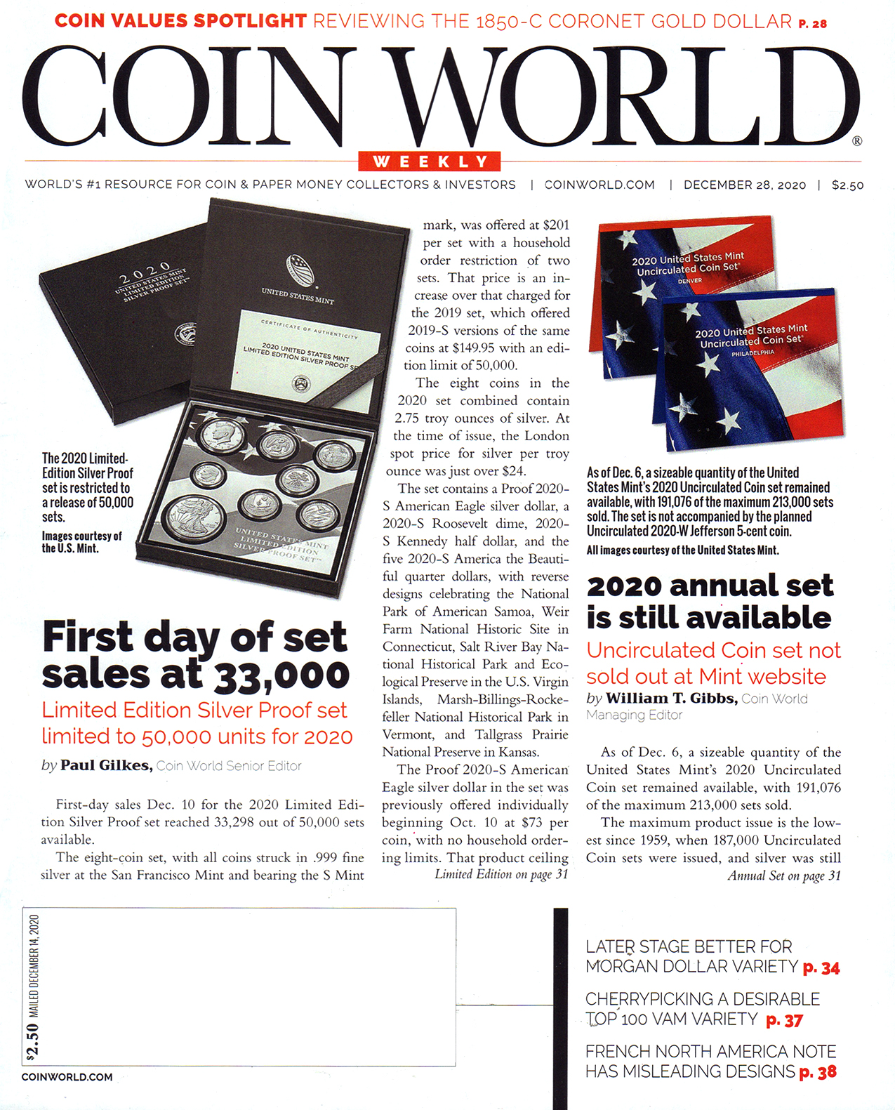 Coin-World-Weekly December 28, 2020 Issue Cover