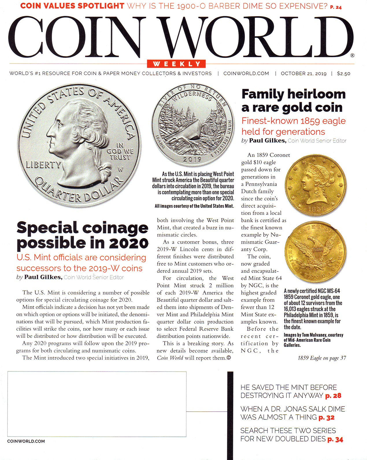 Coin-World-Weekly October 21, 2019 Issue Cover