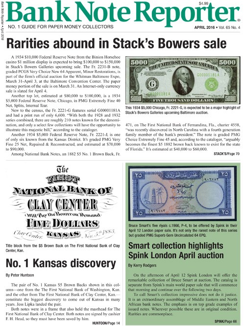 Bank-Note-Reporter April 01, 2016 Issue Cover