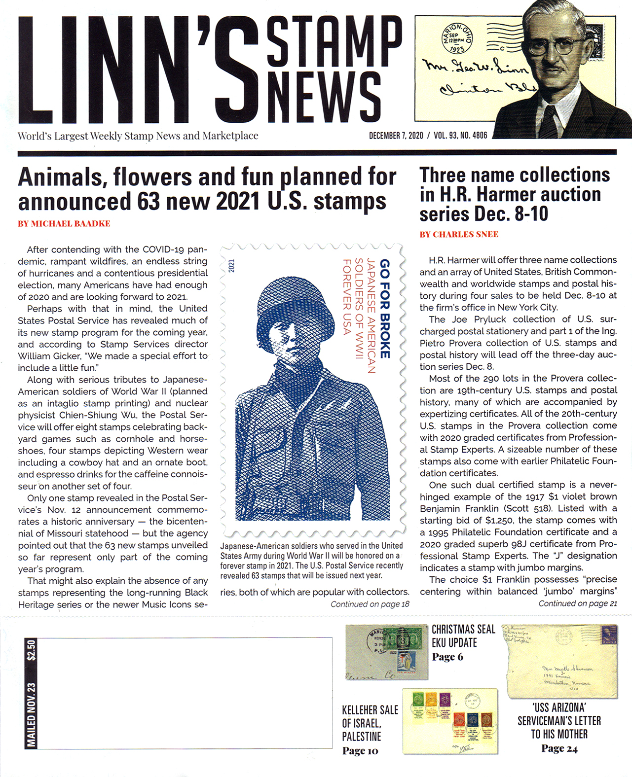 Linns-Stamp-News December 07, 2020 Issue Cover