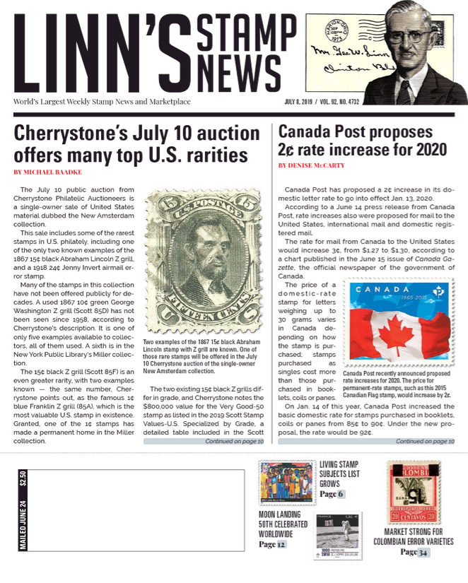 Linns-Stamp-News-Weekly July 08, 2019 Issue Cover