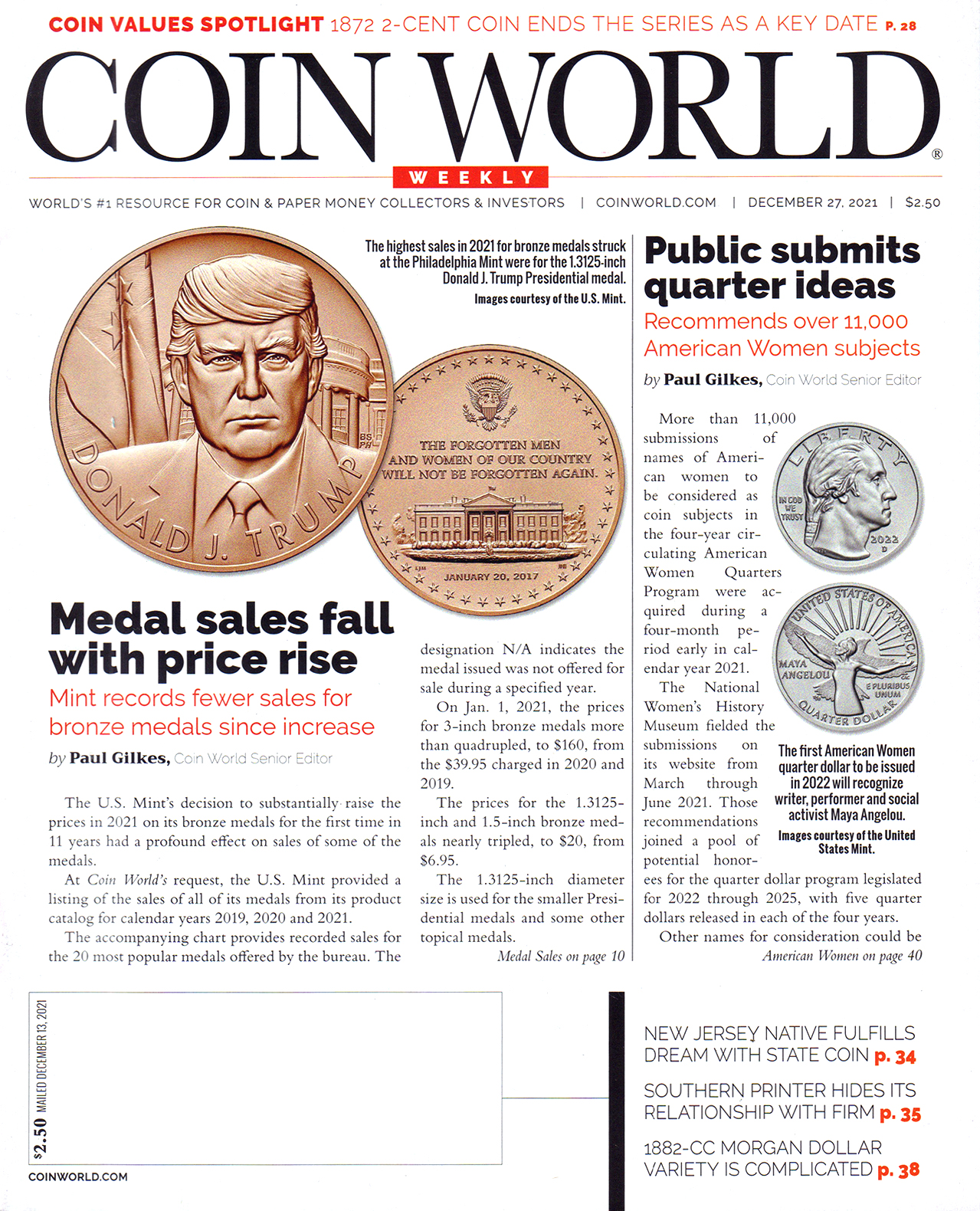 Coin-World-Weekly December 27, 2021 Issue Cover