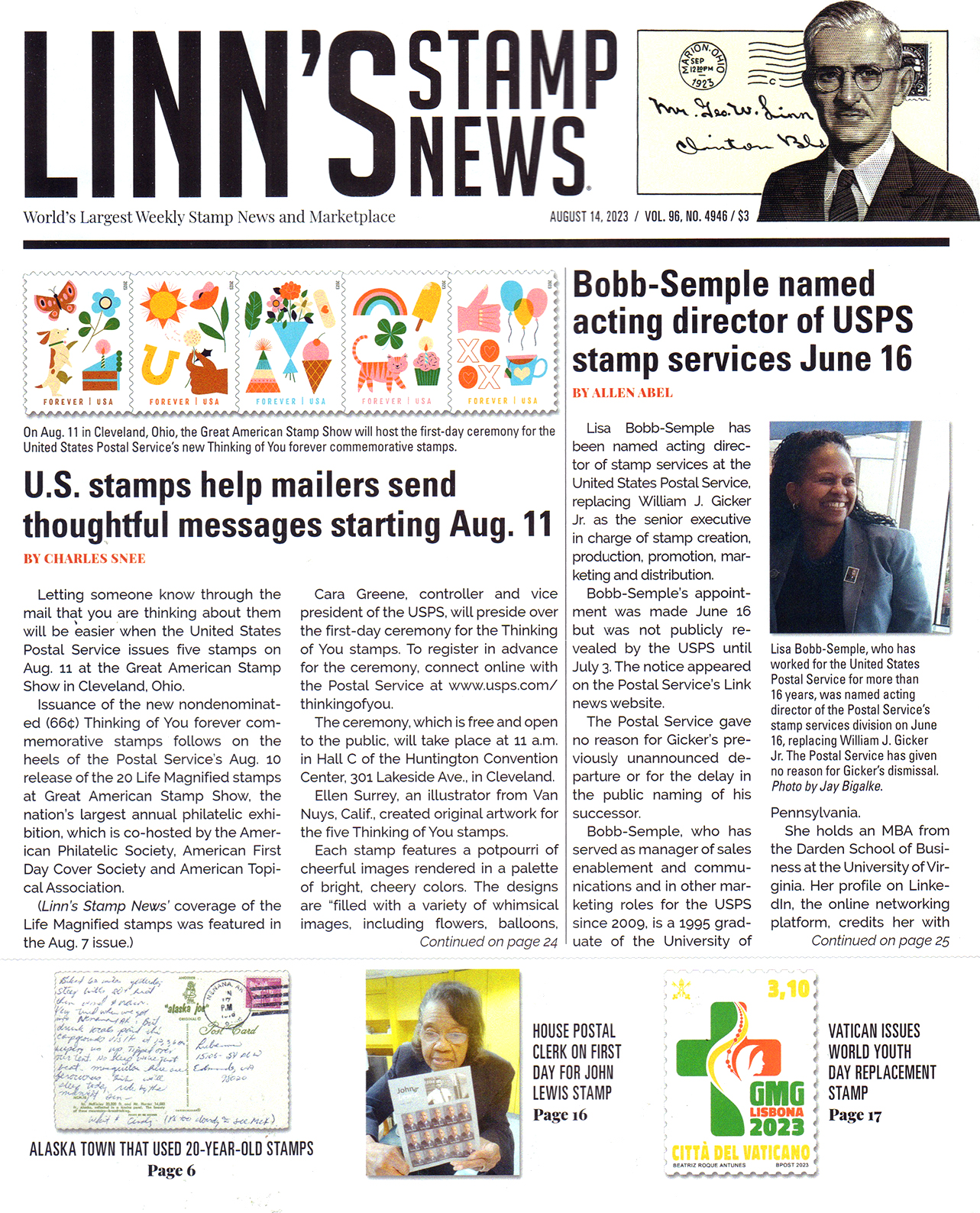 Linns-Stamp-News-Weekly August 14, 2023 Issue Cover
