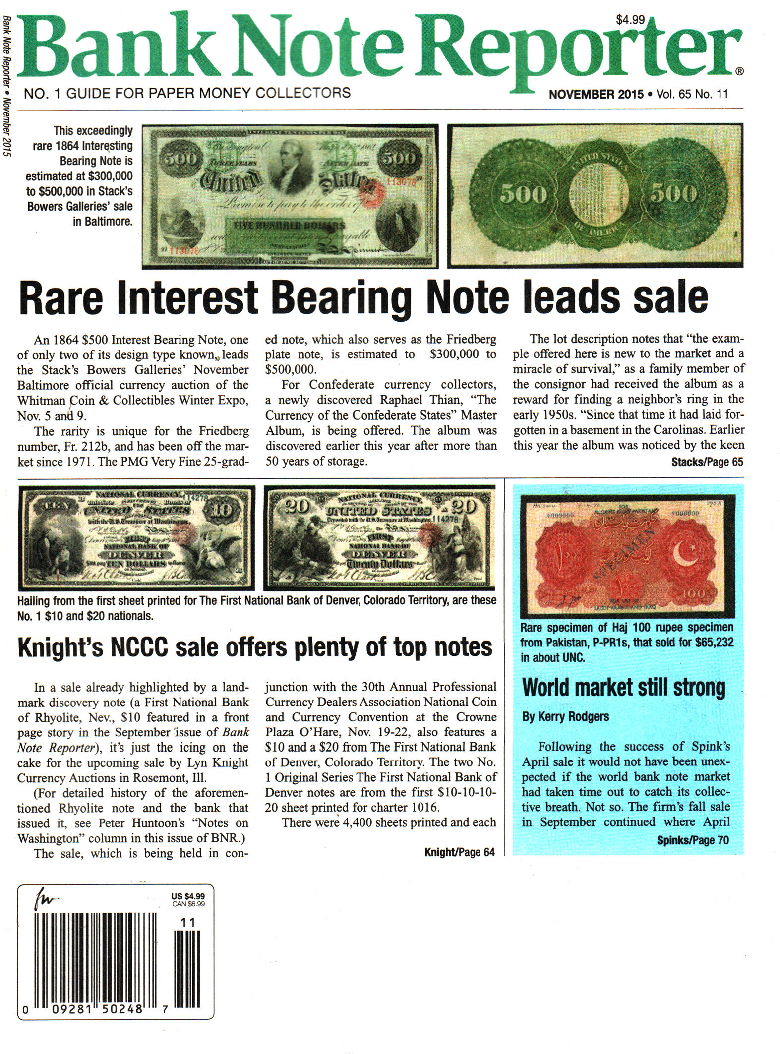 Bank-Note-Reporter November 01, 2015 Issue Cover