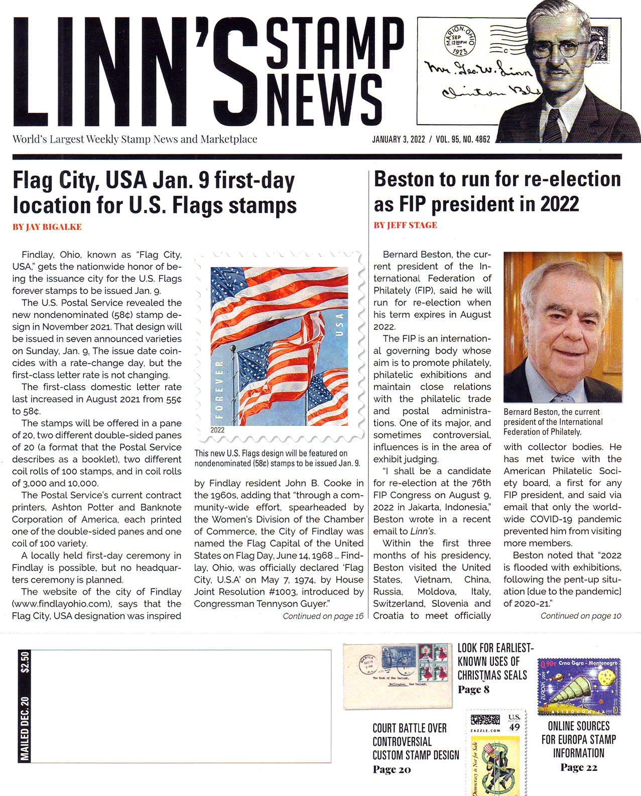 Linns-Stamp-News-Weekly January 03, 2022 Issue Cover