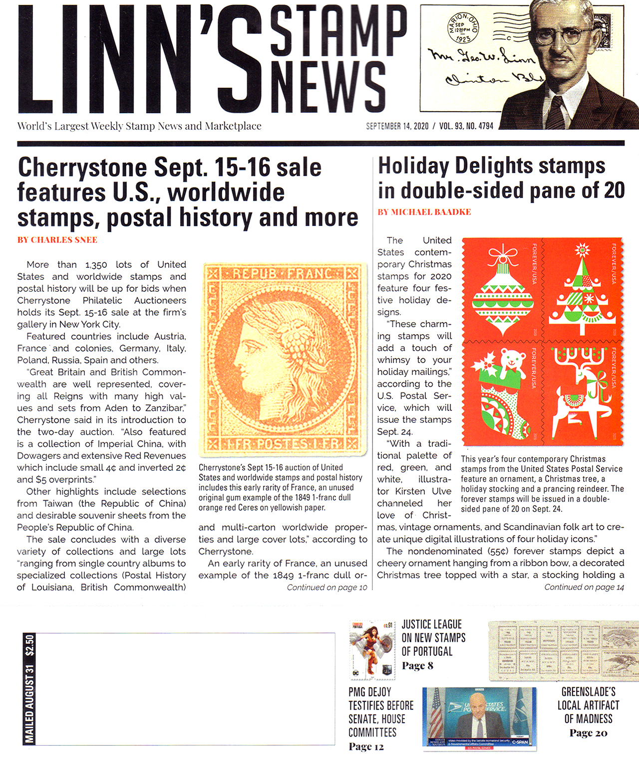 Linns-Stamp-News November 14, 2020 Issue Cover