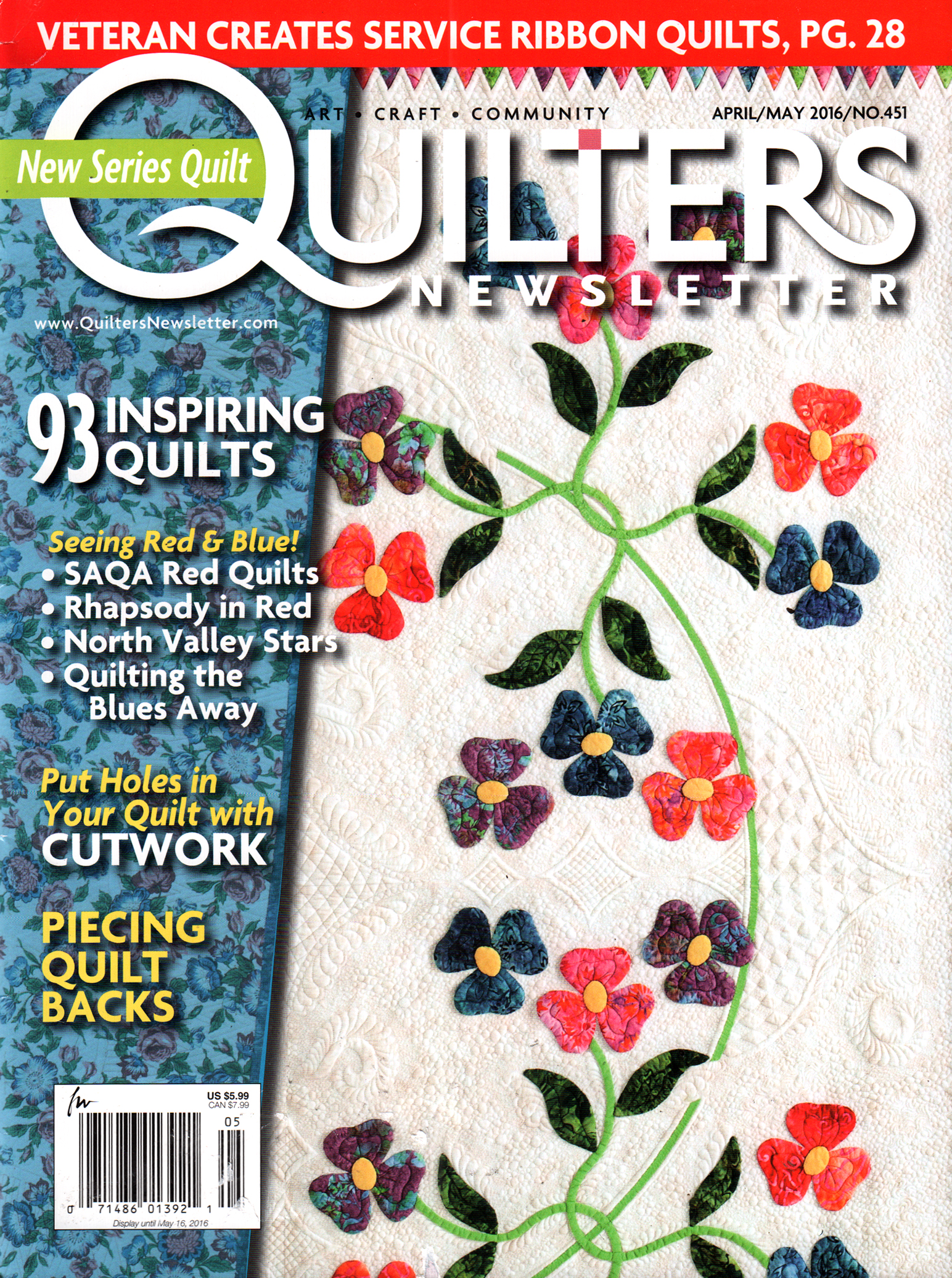 Quilters-Newsletter April 01, 2016 Issue Cover