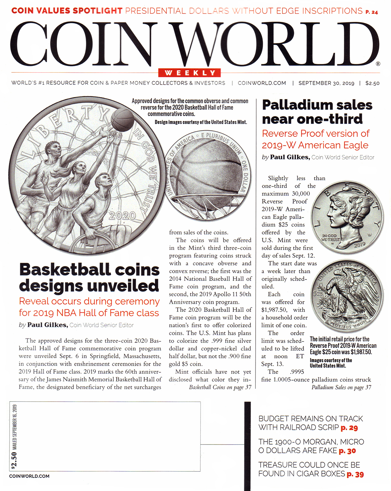 Coin-World-Weekly September 30, 2019 Issue Cover