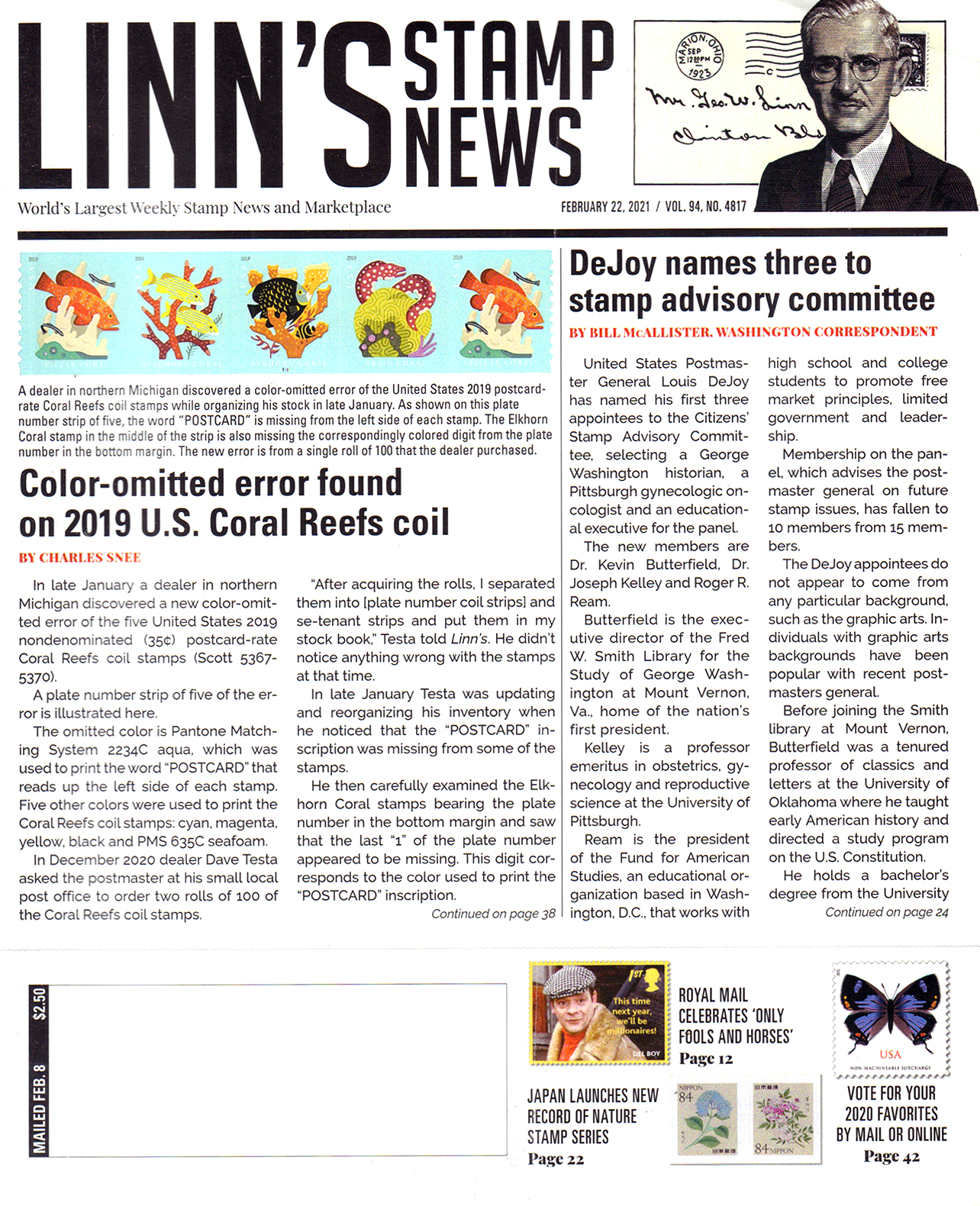Linns-Stamp-News February 22, 2021 Issue Cover