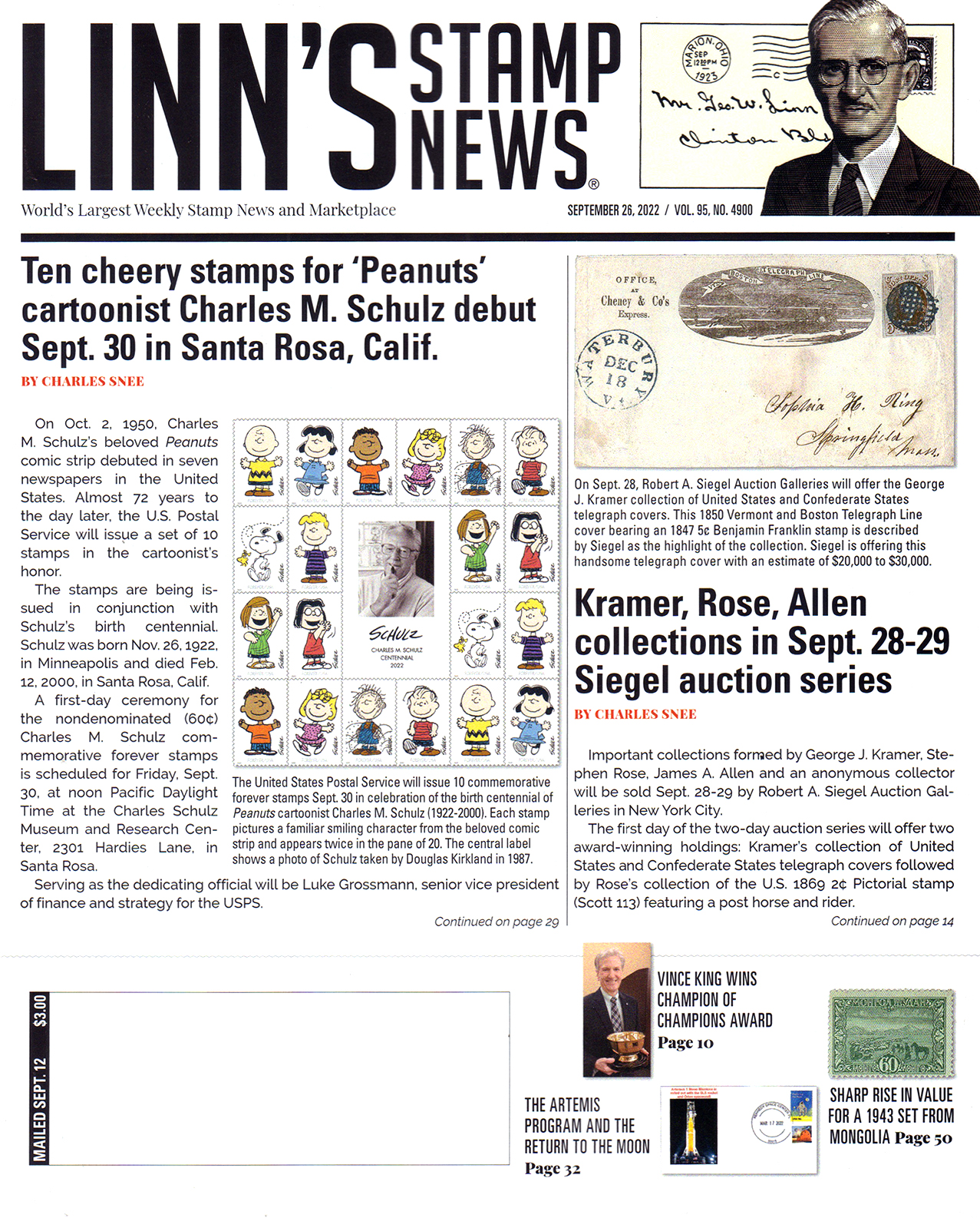 Linns-Stamp-News-Weekly September 26, 2022 Issue Cover