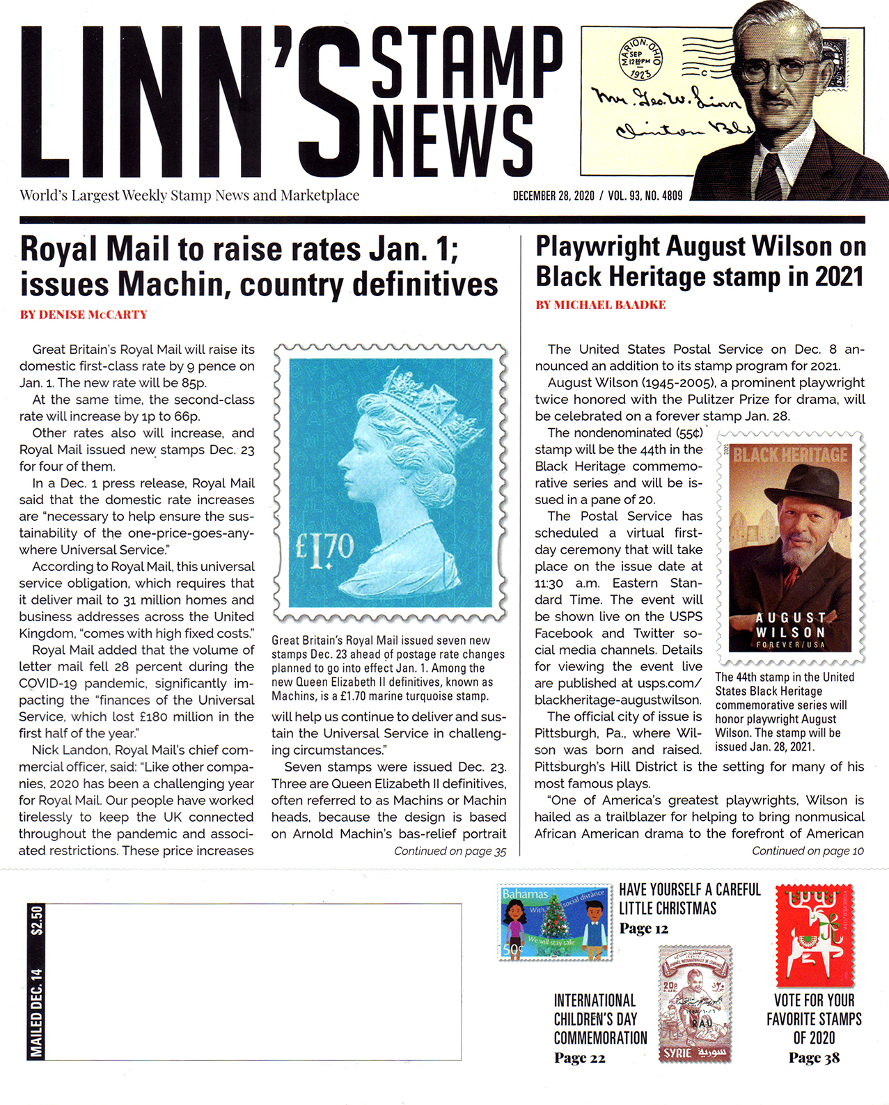 Linns-Stamp-News December 28, 2020 Issue Cover