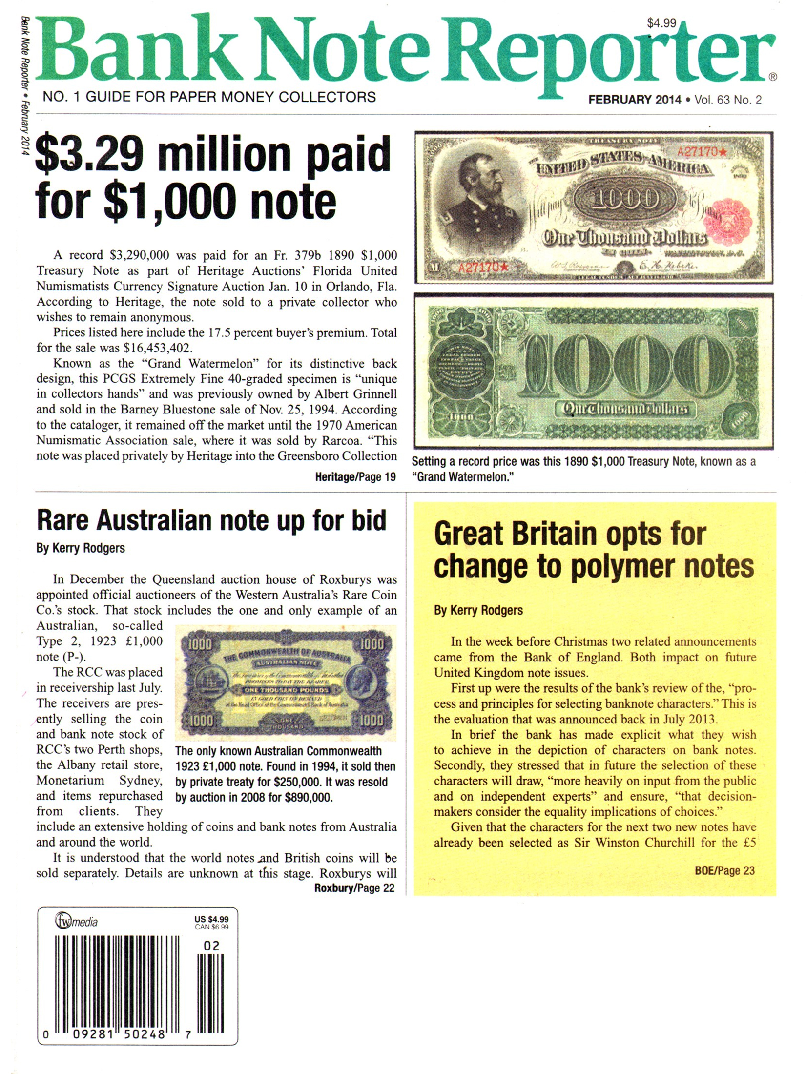 Bank-Note-Reporter February 01, 2014 Issue Cover