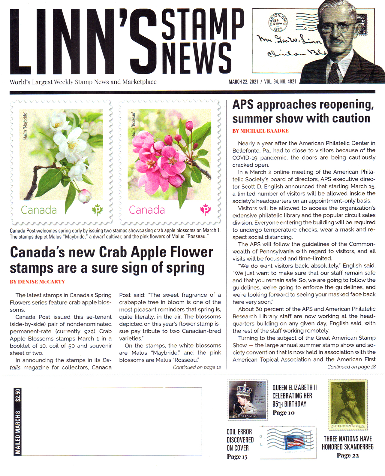 Linns-Stamp-News March 22, 2021 Issue Cover