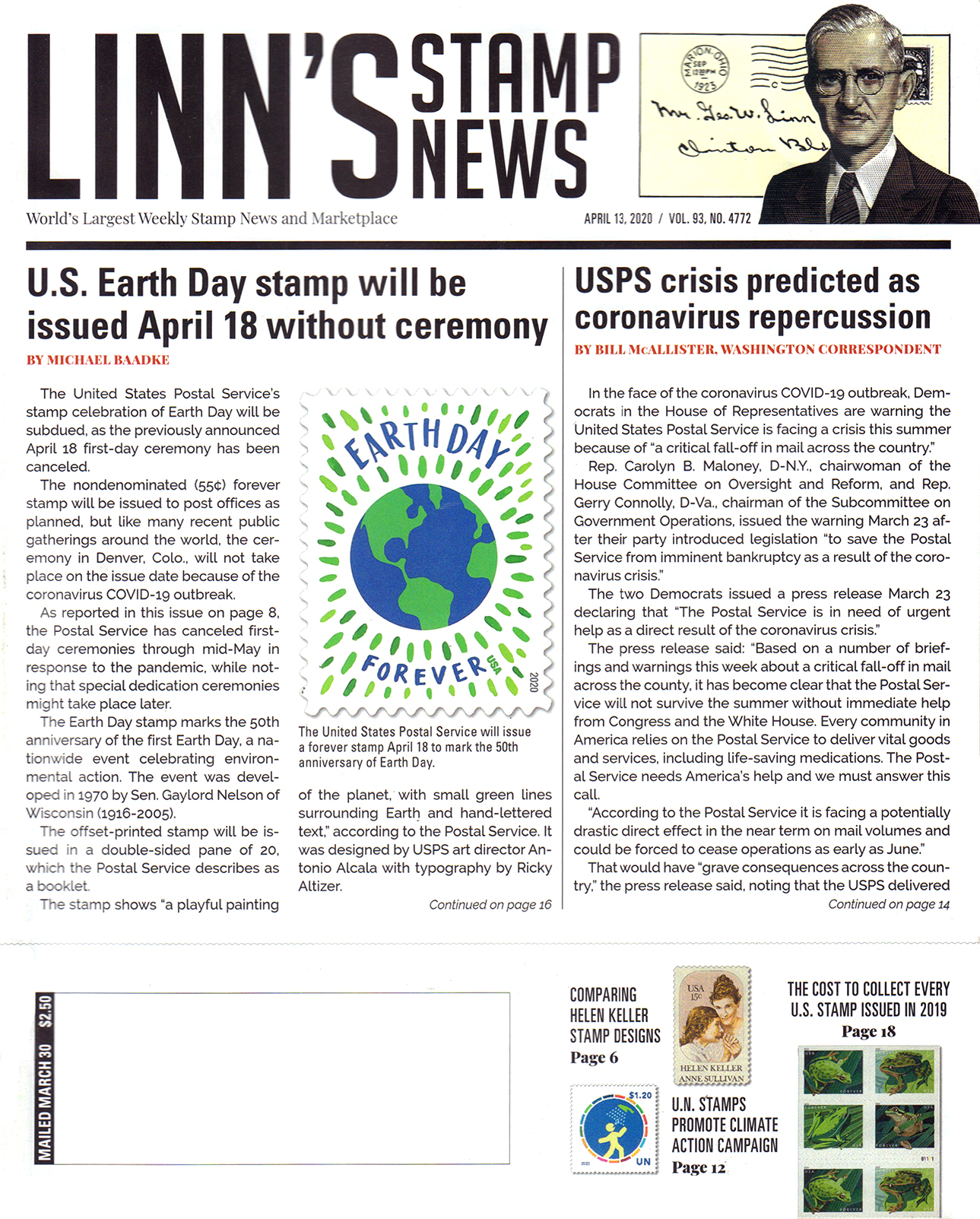Linns-Stamp-News-Weekly April 13, 2020 Issue Cover