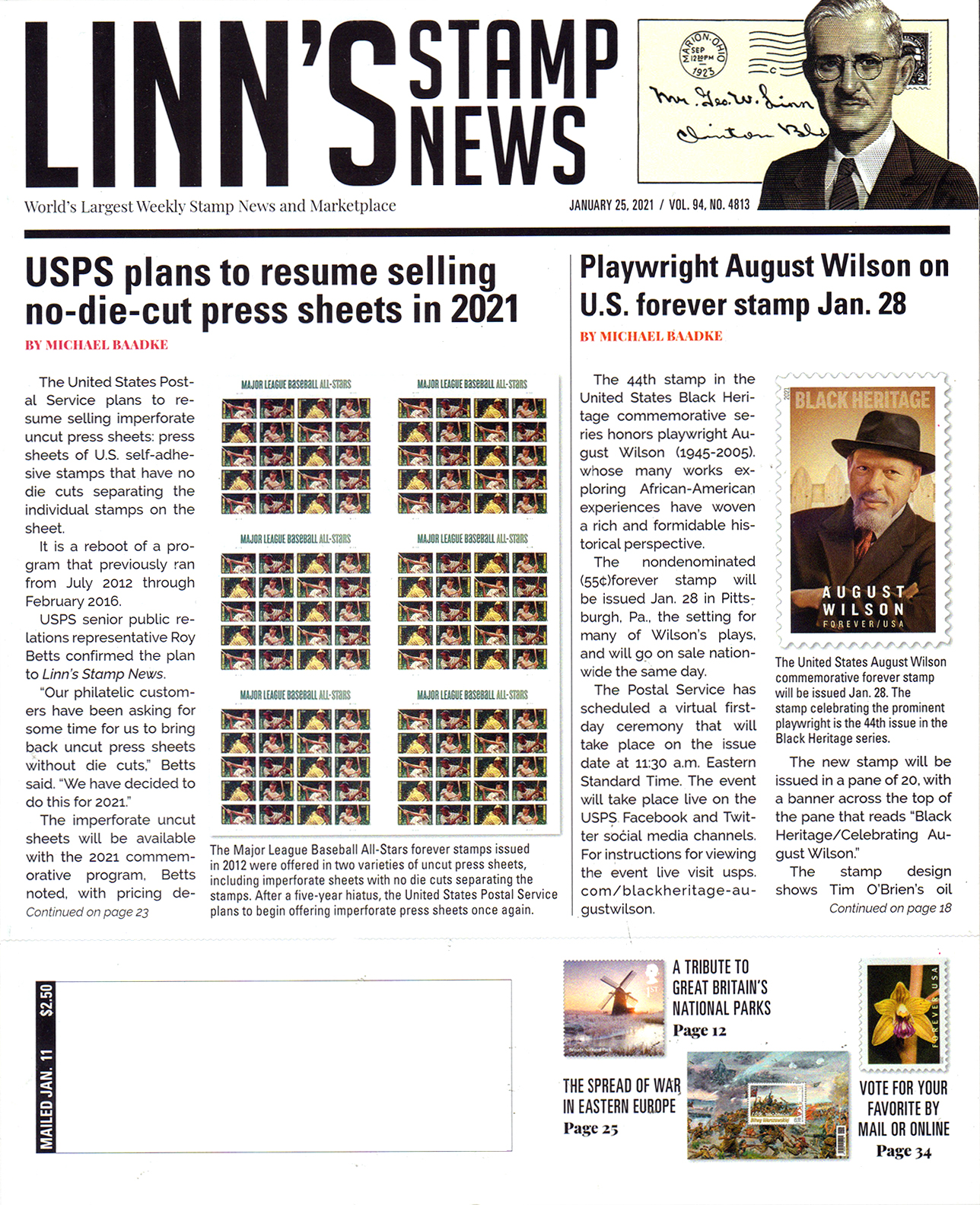 Linns-Stamp-News January 25, 2021 Issue Cover