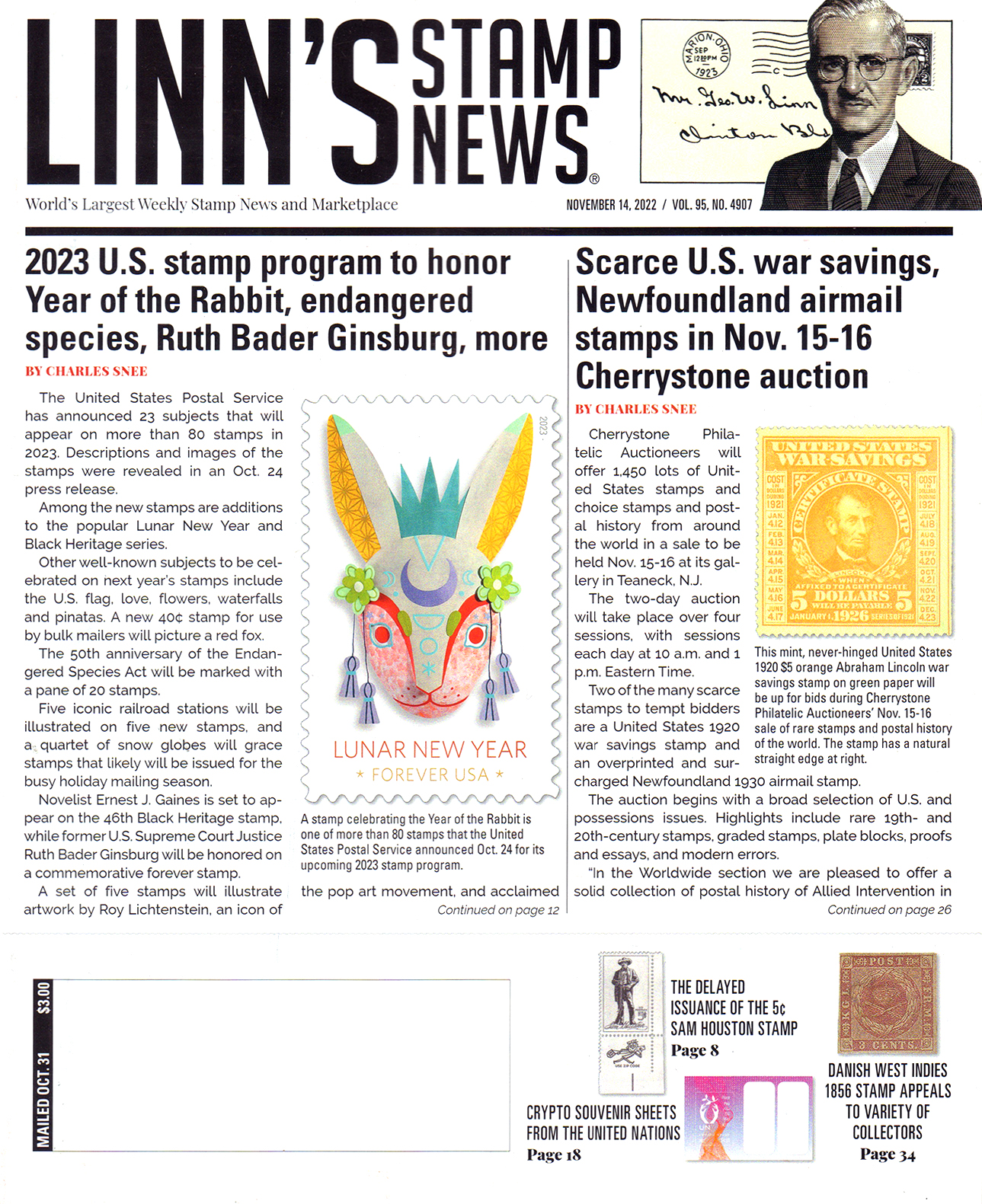 Linns-Stamp-News-Weekly November 14, 2022 Issue Cover