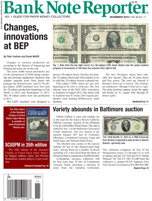 Bank-Note-Reporter November 01, 2016 Issue Cover