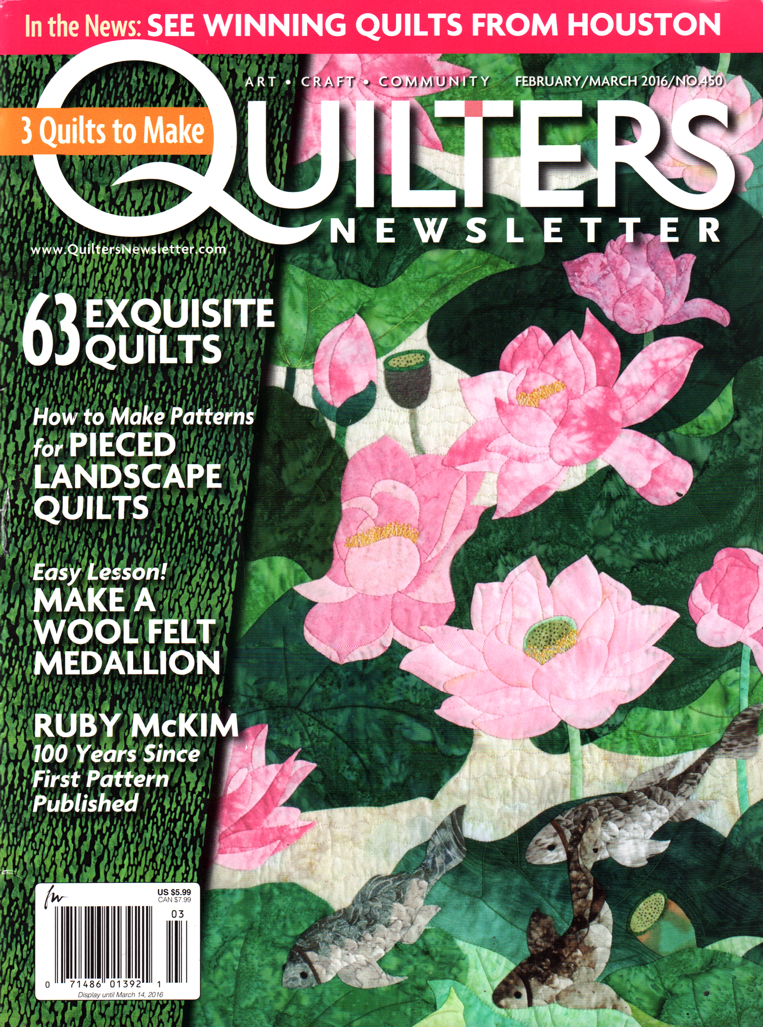 Quilters-Newsletter February 01, 2016 Issue Cover