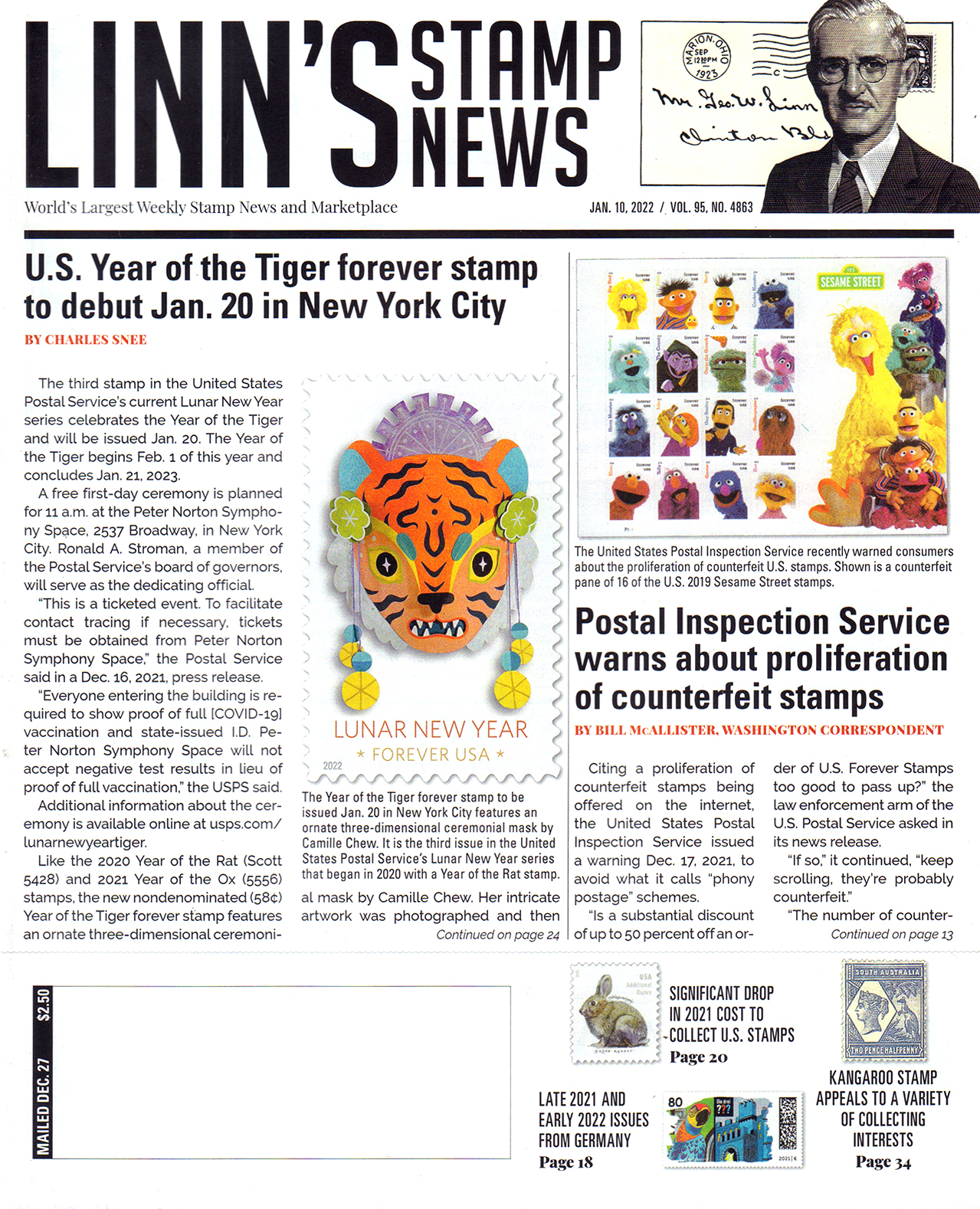 Linns-Stamp-News-Weekly January 10, 2022 Issue Cover