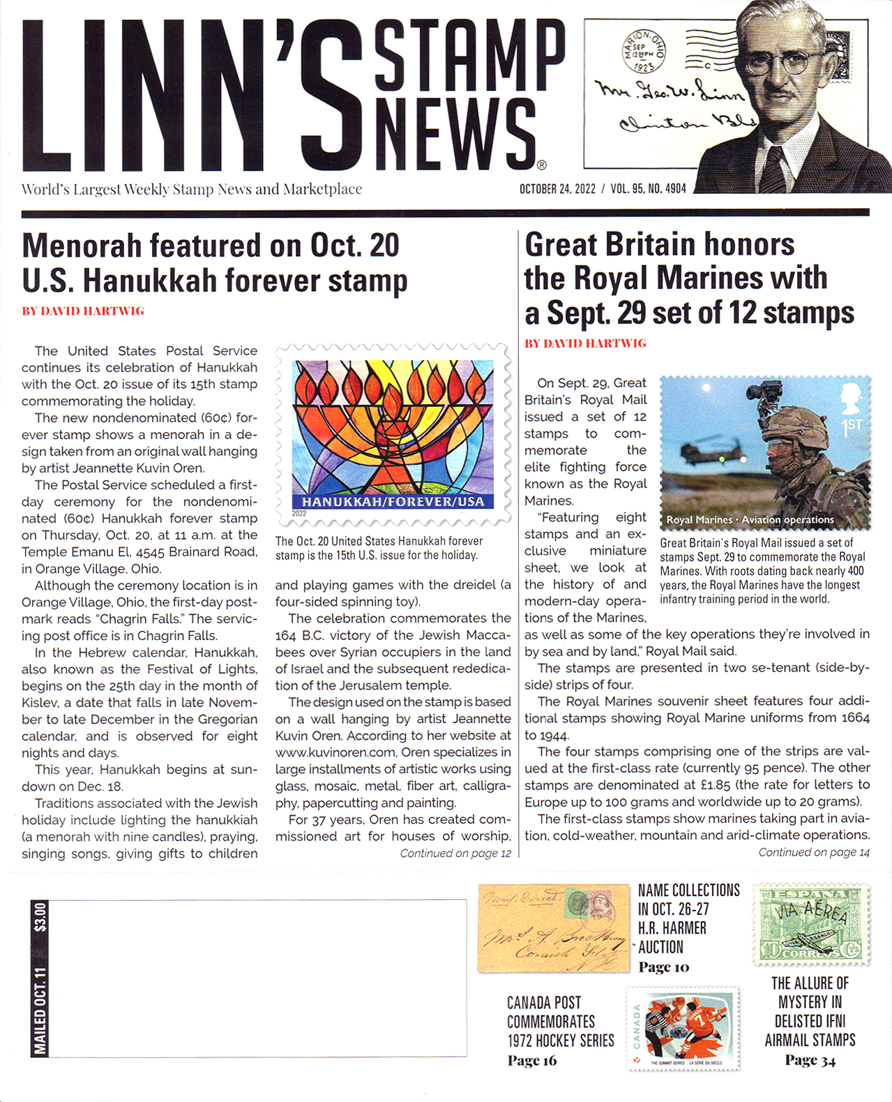 Linns-Stamp-News-Weekly October 24, 2022 Issue Cover