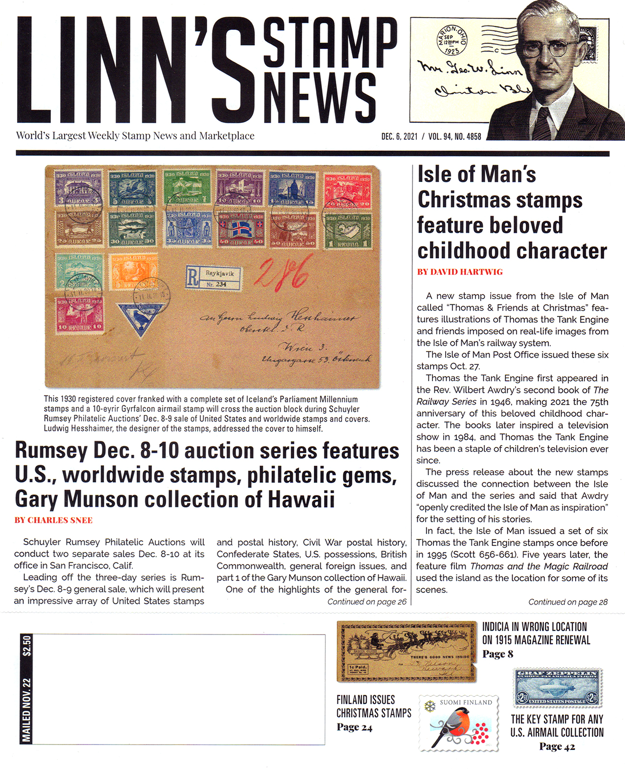 Linns-Stamp-News-Weekly December 06, 2021 Issue Cover