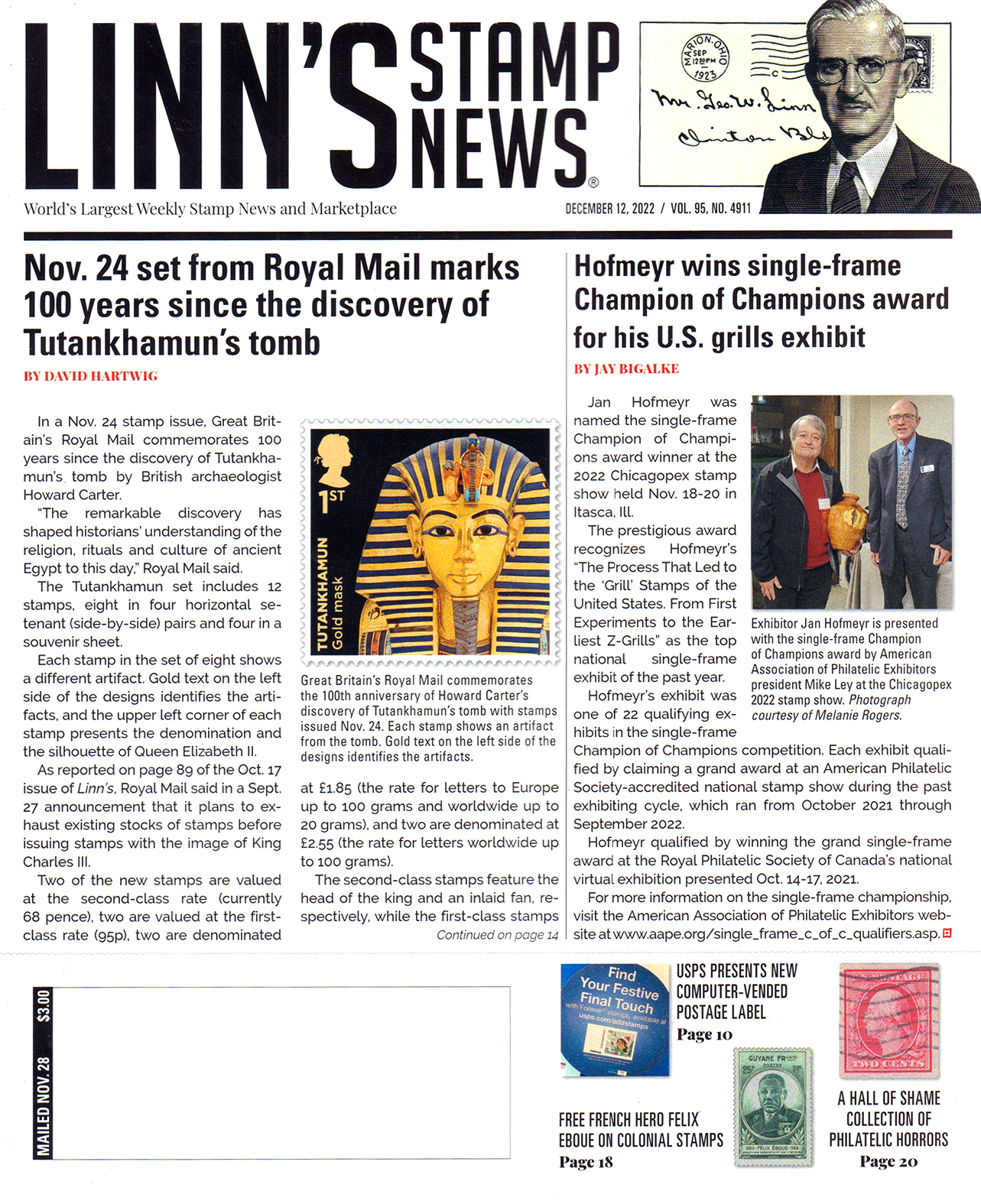 Linns-Stamp-News-Weekly December 12, 2022 Issue Cover