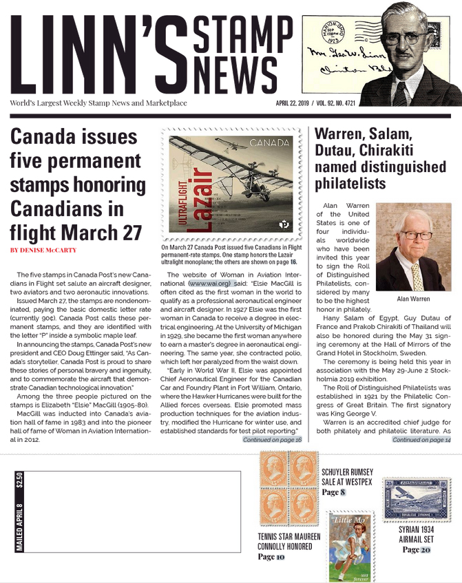 Linns-Stamp-News-Weekly April 22, 2019 Issue Cover