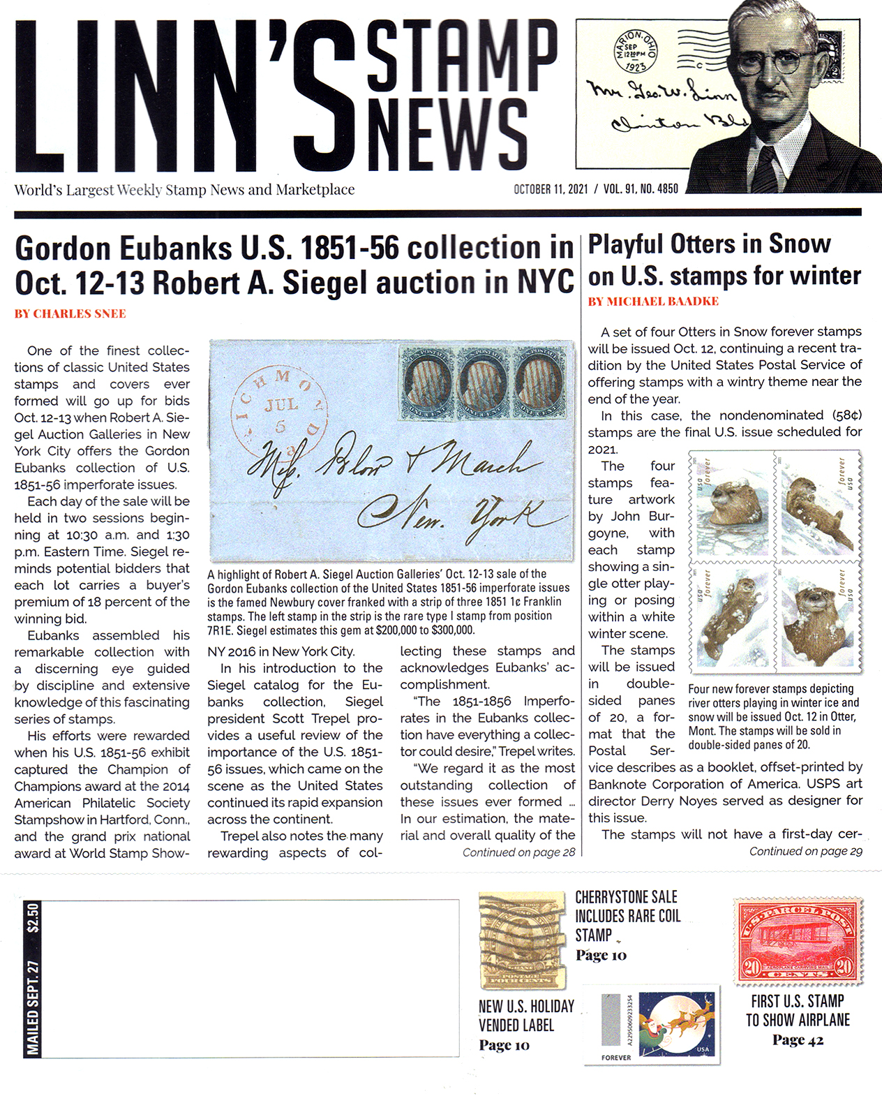 linns-stamp-news-weekly October 11, 2021 Issue Cover