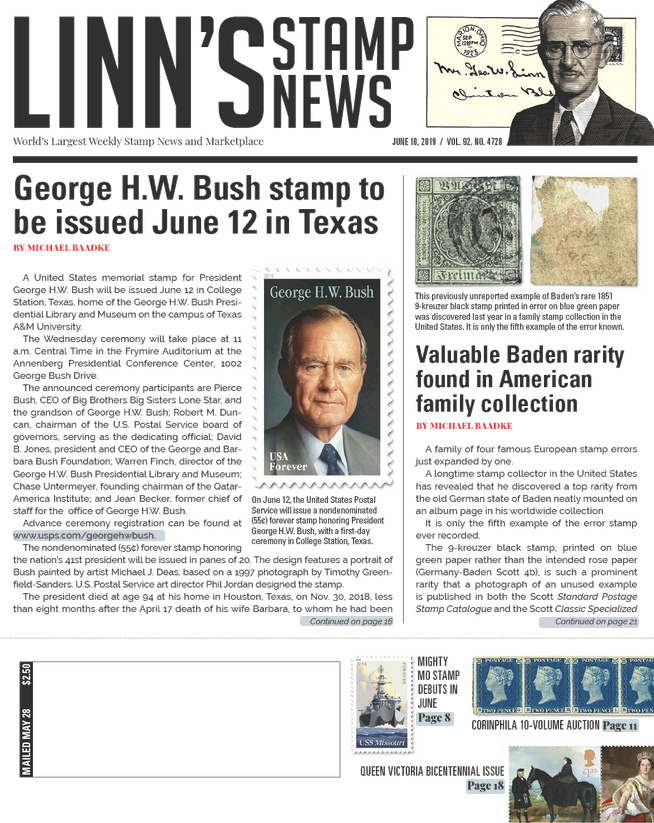 Linns-Stamp-News-Weekly June 10, 2019 Issue Cover
