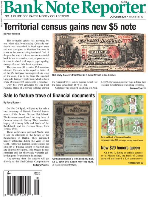 Bank-Note-Reporter October 01, 2015 Issue Cover