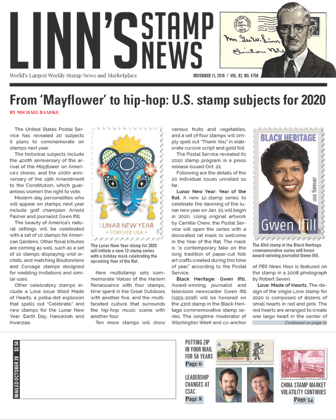 Linns-Stamp-News-Weekly November 11, 2019 Issue Cover