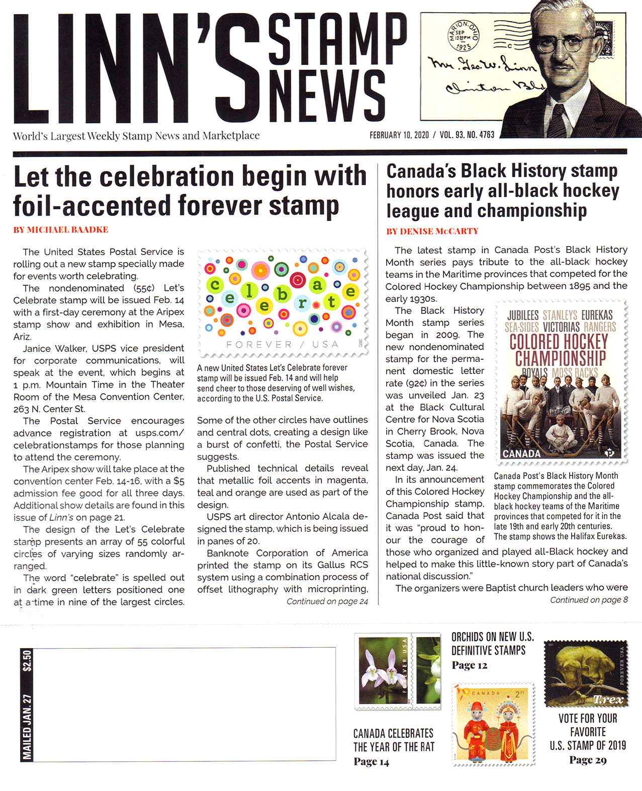Linns-Stamp-News-Weekly February 10, 2020 Issue Cover