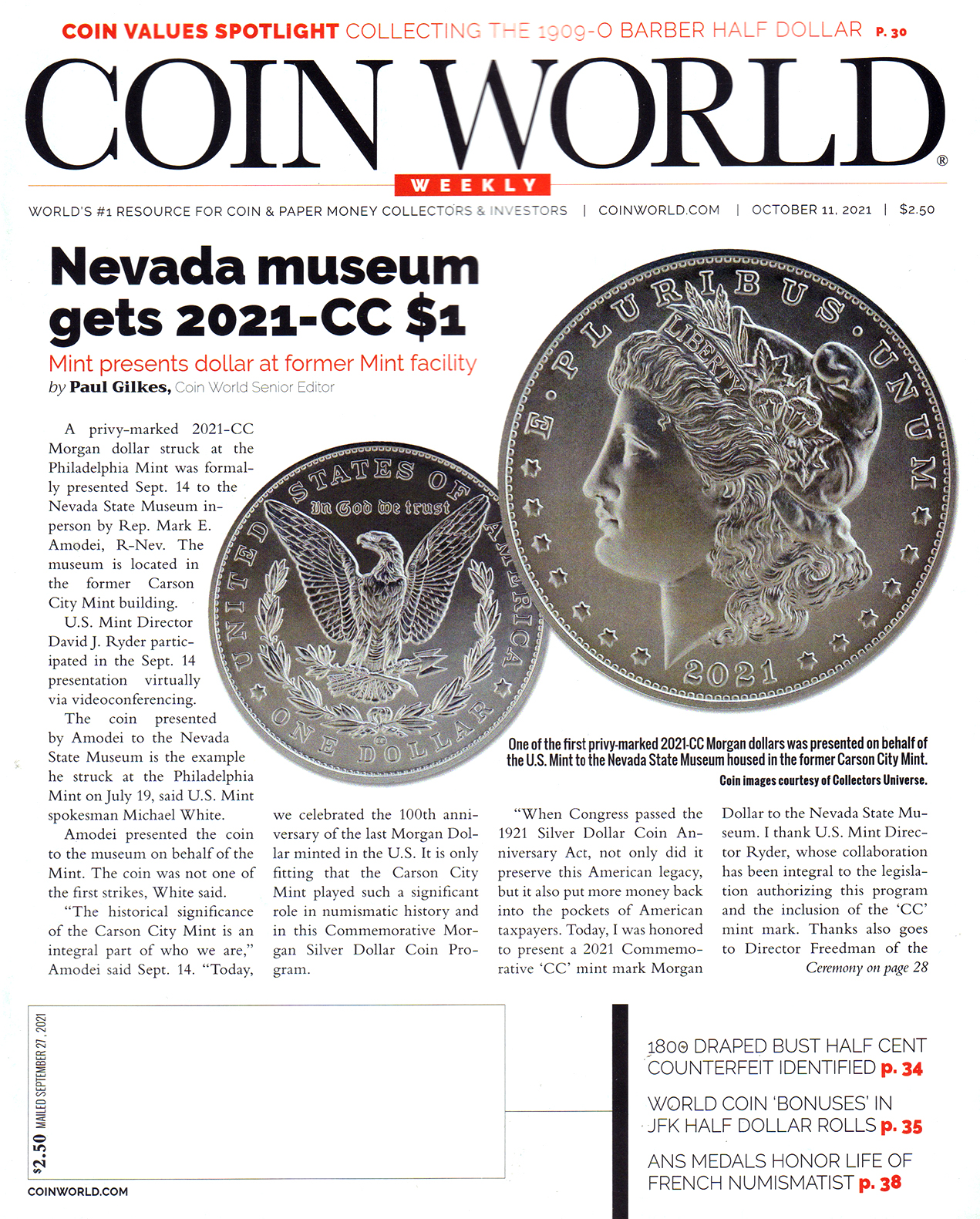 Coin-World-Weekly October 11, 2021 Issue Cover