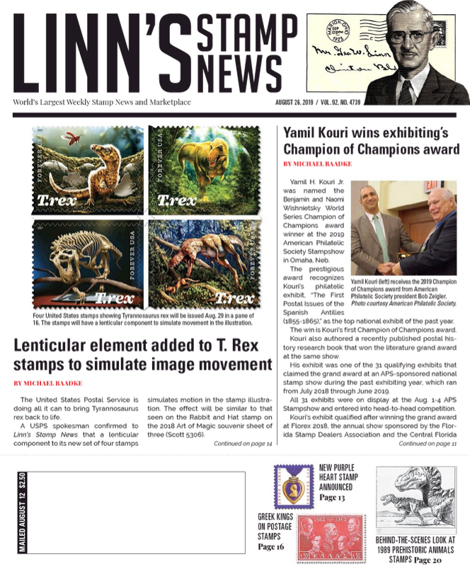 Linns-Stamp-News-Weekly August 26, 2019 Issue Cover