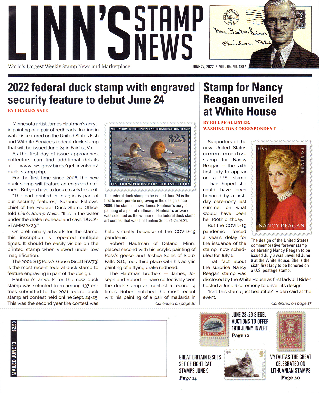 Linns-Stamp-News-Weekly June 27, 2022 Issue Cover