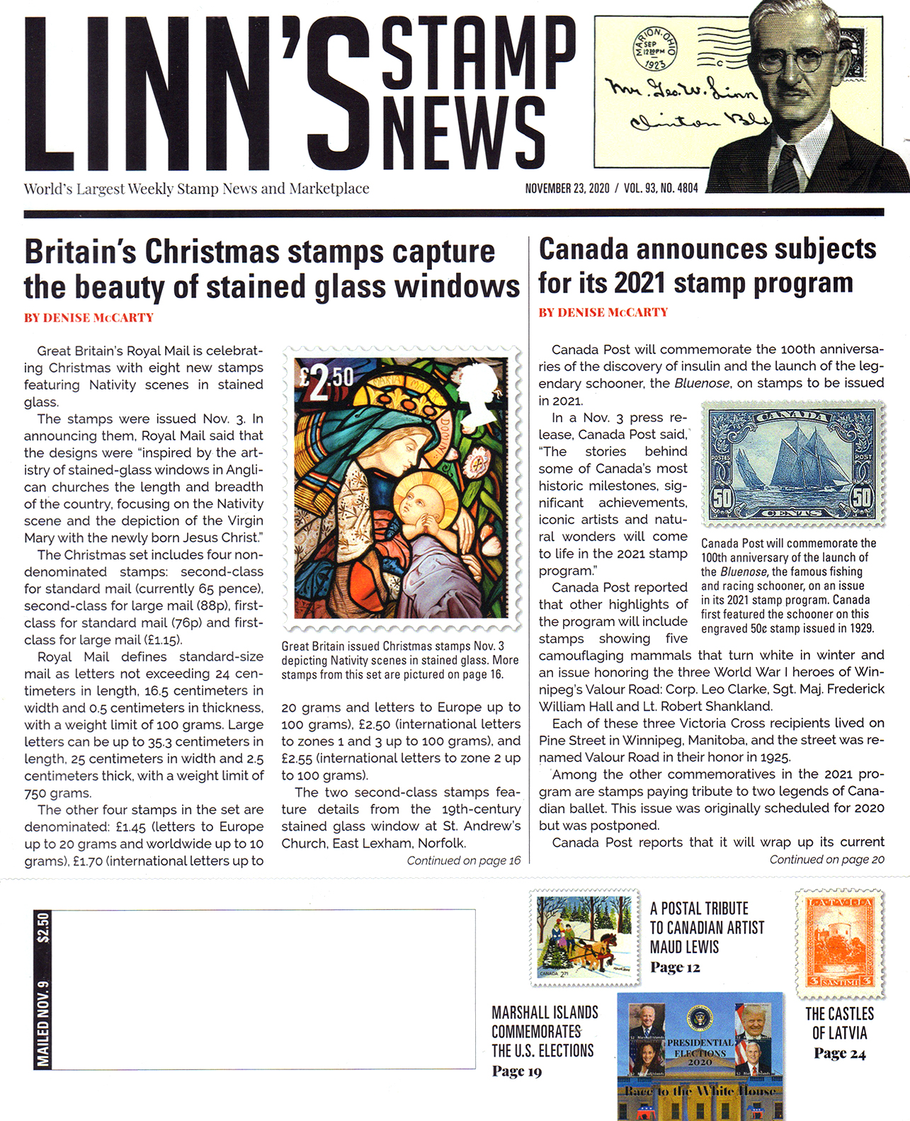 Linns-Stamp-News November 23, 2020 Issue Cover