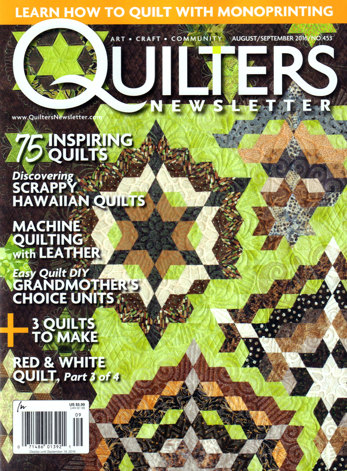 Quilters-Newsletter August 01, 2016 Issue Cover