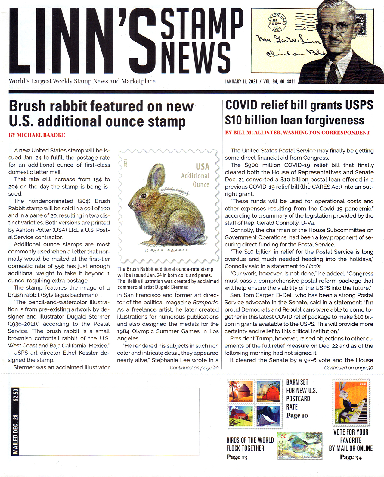 Linns-Stamp-News January 11, 2021 Issue Cover