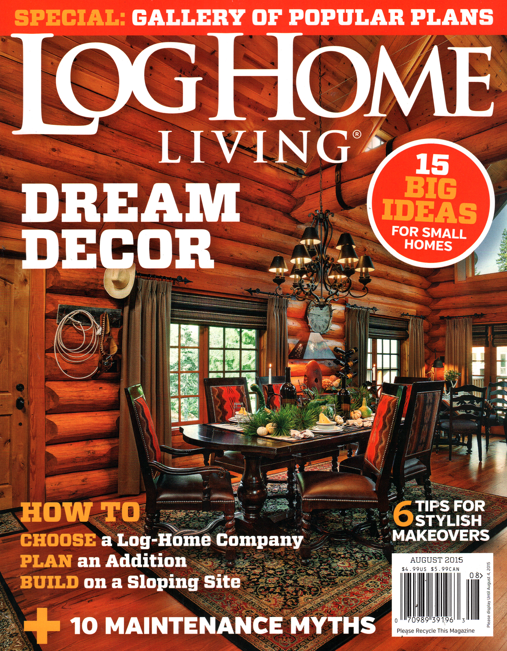 Log-and-Timber-Home-Living August 01, 2015 Issue Cover