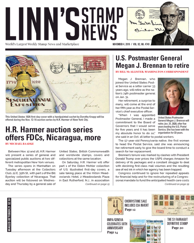 Linns-Stamp-News-Weekly November 04, 2019 Issue Cover