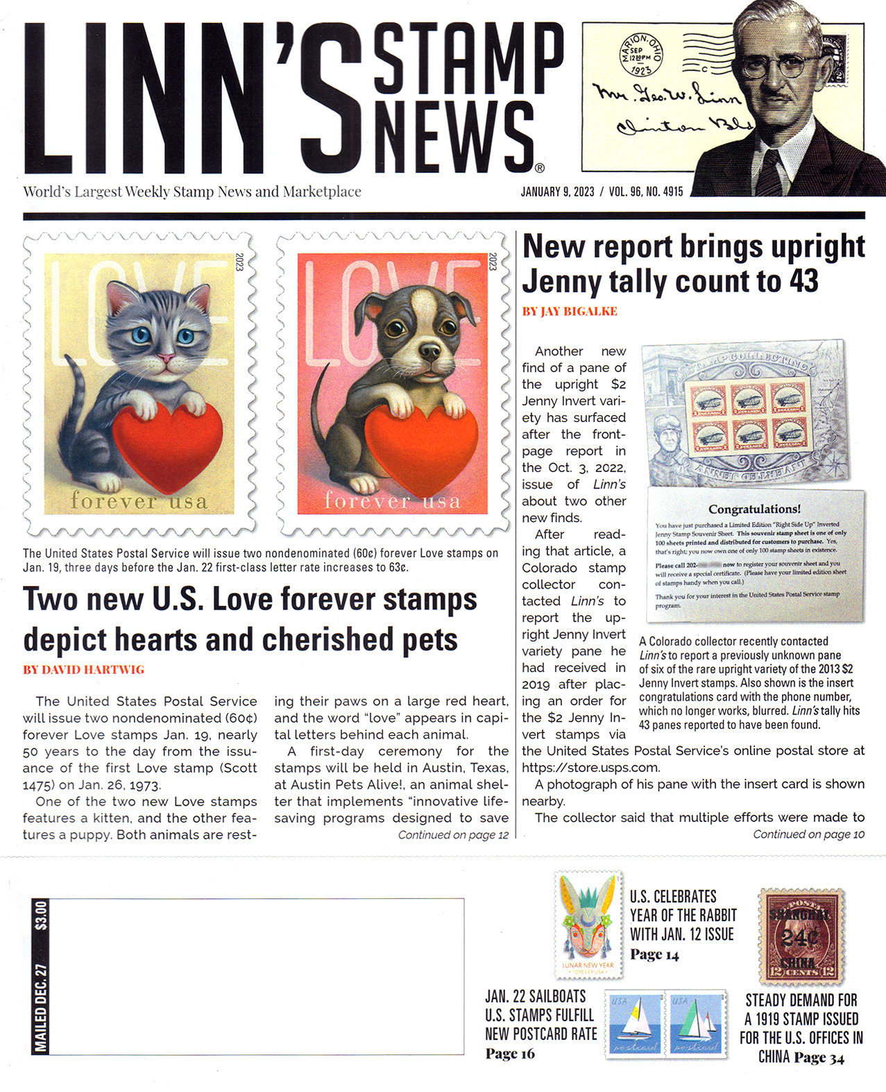 Linns-Stamp-News-Weekly January 09, 2023 Issue Cover